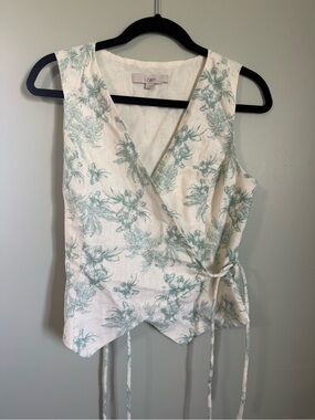 LOFT Garden Linen Cotton Wrap Top - size small